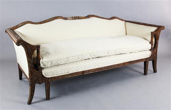 An 18th century style walnut settee, W.7ft. D.2ft 6in. H.2ft 8in.